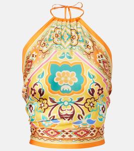 Шелковый топ с принтом и бретелью-хомут Etro, Stampa F.Do Giallo