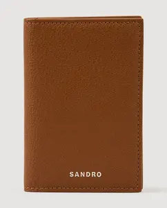 Складной мужской кожаный кошелек из зернистой кожи Sandro, коричневый