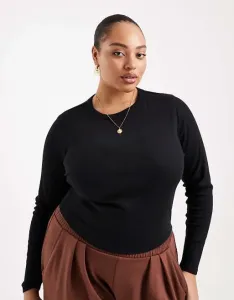 Черный топ с круглым вырезом в рубчик и длинными рукавами ASOS DESIGN Curve