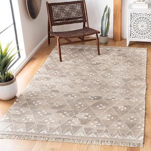 Ковер SAFAVIEH, 153 x 153 см, Natural Kilim Collection - Natural & Ivory, ручной работы марокканский бохо племенной из шерсти и вискозы, идеален для помещений с высокой проходимостью в гостиной, спальне (NKM316B)