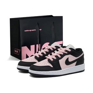 Jordan Эйр 1 противоскользящие износостойкие низкие винтажные баскетбольные кроссовки женские черно-розовые, цвет Black Pink[Exclusive Text Custom]