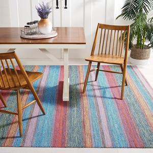 Ковер SAFAVIEH, 244 x 305 см, - коллекция Montauk - большой - синий и оранжевый, ручной работы плоского плетения хлопок, boho-полоска, идеально для гостиной, спальни, офиса, столовой (MTK851N)