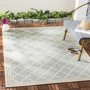 Ковер SAFAVIEH, 201 x 201 см, Beach House Collection - квадратный, Aqua & Cream, геометрический узор Trellis, без линьки и простой в уходе, для помещений и улицы, моющийся - идеально для патио, заднего двора, прихожей (BHS121K)