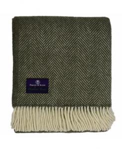 Плед из чистой новой шерсти из хайленд-твида с рисунком «елочка» Prince of Scots, зеленый