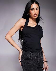 Майка ASOS DESIGN со сборками по бокам и ремешками, черного цвета