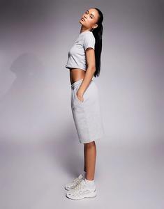 Длинные спортивные шорты Kaiia из хлопка с вышитым логотипом, темно-серый меланж