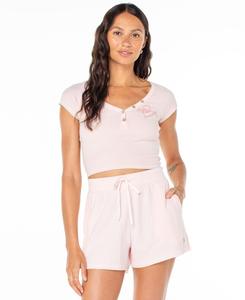 Укороченный топ с V-образным вырезом в рубчик для подростков "Coffee Date" Roxy, Rose Quartz