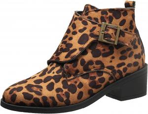 Женские ботильоны Unifizz с пряжкой, из искусственной замши, повседневные, с круглым носком, массивным низким каблуком, Leopard