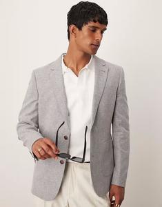Узкий блейзер из льняной смеси ASOS DESIGN серого цвета
