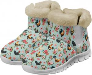 Зимние ботинки Chaqlin Rooster Snow для женщин, укороченные, теплые, с нескользящей подошвой, широкие, с фланелевой плюшевой подкладкой, мягкие, легкие, повседневные, с плоским каблуком, удобные, для прогулок на открытом воздухе, Pink Floral Rooster