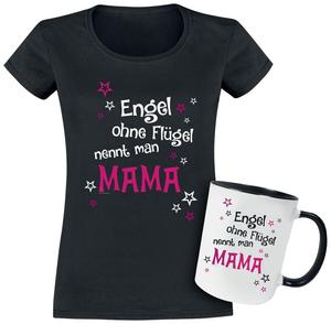 Футболка Familie & Freunde Geschenkbox - Geschenkset - T-shirt + Tasse Engel ohne Flügel nennt man Mama, черный