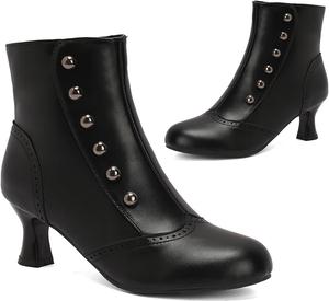 Женские винтажные ботильоны Alyaafifa с низким каблуком, круглым носком, двухцветные, с заклепками, короткие готические викторианские ботинки на молнии, матовая кожа, каблук 5 см, удобные, Style A - Black