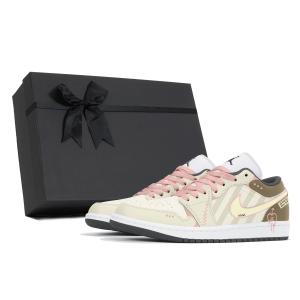 Jordan Air 1 устойчивые к истиранию низкие баскетбольные кроссовки Unisex бежево-розово-коричневые