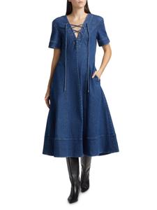 Платье-рубашка Dahlia Denim с лифом и клешем Toccin, индиго