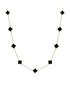 Миниатюрное ожерелье из ониксового клевера, желтое золото 14 карат The Lovery, black