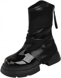 WBHGDWQP Женские ботильоны на платформе, круглый носок, кожа, задняя молния, боевые ботинки, панк-бутсы, ботинки на каблуке, праздничные ботинки (черный, 36 размер)