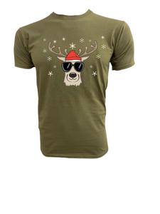 Футболка PAULGOS Herren T-Shirt, Weihnachtshirsch mit Brille und Mütze, оливковый