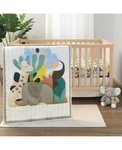 Комплект постельного белья для детской кроватки для мальчиков и девочек, пазл Сафари, 3 детали The Peanutshell, Green