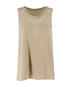 Шелковая блузка с круглым вырезом и блестящими деталями. Panicale, бежевый