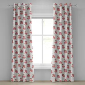 Штора ABAKUHAUS с люверсами Лиса, этнический мотив, нарисованный вручную рисунок с изображением лесных животных на точечном фоне, декоративные двухпанельные шторы, 280 см x 245 см, цвет коралловый, морской пены черный