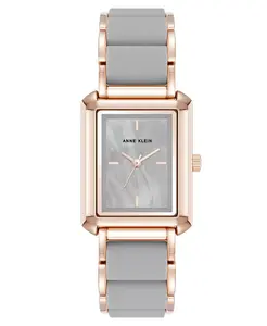 Женские часы Quartz Casual прямоугольные, серый силикон с браслетом из металлического сплава розового золота, 26 мм Anne Klein
