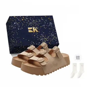 Boldi Kuki Женские тапочки-шлёпанцы - Хаки - Эксклюзивная коробка для обуви - В комплекте носки, цвет Khaki-Exclusive Shoe Box-Includes Socks