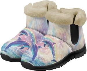 Зимние ботинки Jeiento Dolphin для женщин, теплые, уютные, утепленные слипоны для прогулок, Dolphin Rainbow