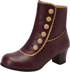 LYYSKY Женская мода Ботильоны с коротким голенищем на среднем каблуке 5,5 см, квадратный каблук, круглый носок, лаконичные винтажные с боковой молнией, размер US4-US15, Wine Red(S5577)