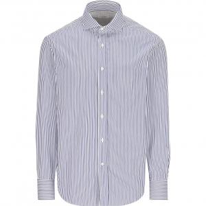 Рубашка в полоску Slim Fit из поплина Brunello Cucinelli, светло-голубой