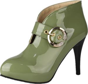 LYYSKY Женская мода Ботильоны на высоком каблуке 9,5 см с платформой, короткие ботинки на каблуке-стилет, с заостренным носком, декорированы металлической пряжкой, на ножку, Green