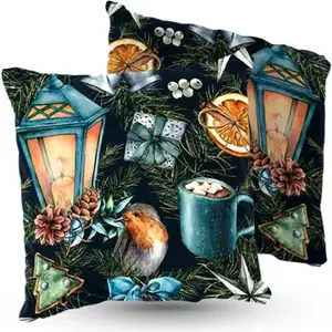 Подушка велюровая ПРЕМИУМ, Рождественское настроение, 40х40 см, декоративная с наполнителем, для гостиной, спальни или в подарок, 5 шт. 5made