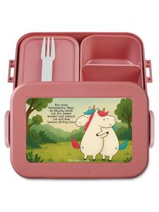 Mr. & Mrs. Panda Ланчбокс с изображением обнимающих единорогов и надписью пастельно-красного цвета