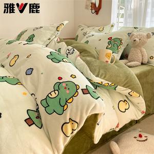 Yalu Комплект постельного белья 1,8 м, 4 предмета: пододеяльник 200x230 см, простыня на резинке, 2 наволочки, флис, утепленный, комфортный, цвет Dinosaur Forest