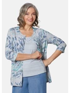 GOLDNER Комплект из рубашки, лонгслива и топа с принтом, синего/натурального/узорчатого цвета