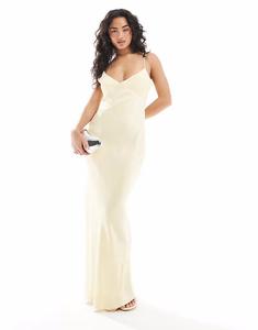 Длинное атласное платье с завязками на спине ASOS DESIGN цвета пахты