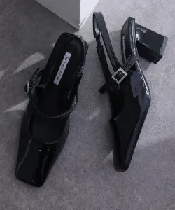 Туфли-лодочки с квадратным носком и блестящим ремешком Pourvous, цвет Black