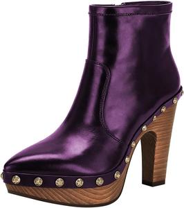 Женские ботильоны FSJ в ретро стиле с заостренным носком, ручной работы, с заклепками, на массивном деревянном каблуке, с боковой молнией, удобные, размеры 4-16 US, Purple