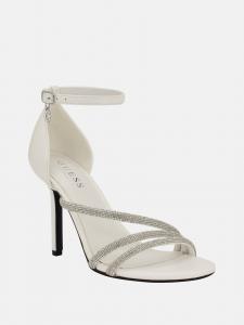 Блестящие босоножки на каблуке со стразами и тонкими ремешками Guess Factory, белый