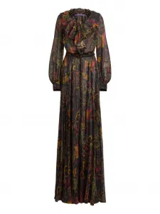 Плиссированное макси-платье с оборчатым воротником Ralph Lauren Collection, черный