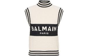 Топ с интарсией и вязкой Monogram BALMAIN, бежевый