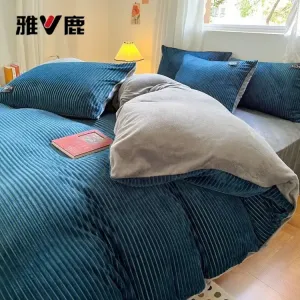 Yalu Комплект постельного белья 4 предмета, простыня на резинке 180 см, пододеяльник 200x230 см, утолщенный, теплый, антистатик, цвет Hulan