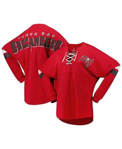 Женская красная футболка Tampa Bay Buccaneers Spirit из джерси с v-образным вырезом и длинными рукавами на шнуровке Fanatics, красный