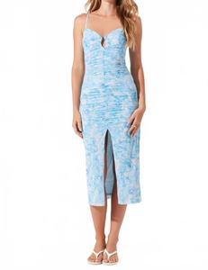 ASTR Платье миди Palmero с цветочным принтом и сборками, синее, с разноцветным узором