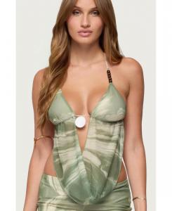 Женский топ-халтер Kasen с принтом и сетчатой спинкой Edikted, Olive