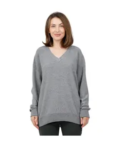 Вязаный свитер оверсайз с V-образным вырезом и длинными рукавами, изготовленный из шерсти и кашемира. Alpha Studio, серый