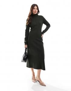 Платье мидакси плотной вязки с высоким воротом темно-зеленого цвета & Other Stories