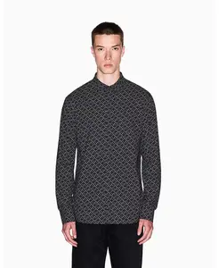 Мужская рубашка с длинным рукавом из поплина с плетеным логотипом по всей поверхности A|X Armani Exchange, черный