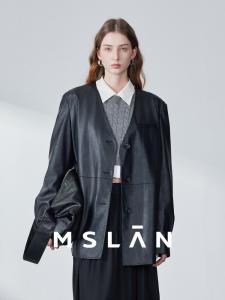 Куртка кожаная Mslan с v-образным вырезом, черный