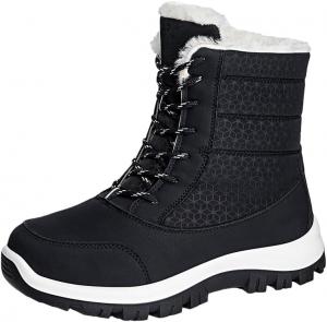 Женские модные сапоги средней длины с толстой подошвой и шнуровкой. Подошва из ПУ. Искусственная плюшевая подкладка. Удобные и теплые. Подходят для повседневного ношения или активного отдыха на улице. SPKFHD, Black
