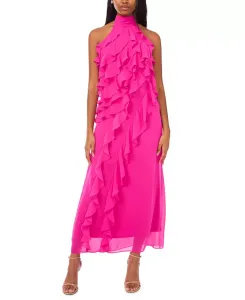 Женское длинное платье-хомут без рукавов из шифона Cece, розовый